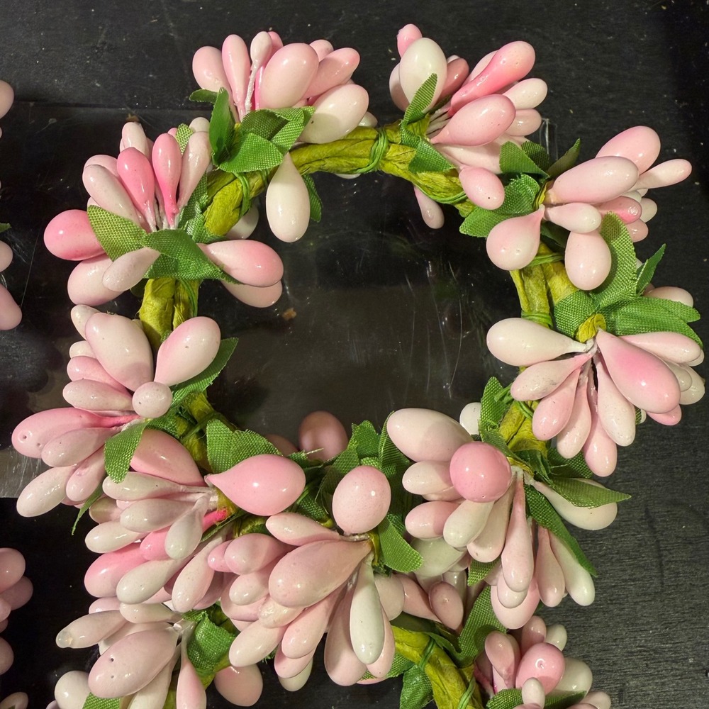 Raz Imports Pink White Berry Napkin Rings Set of 4 Floral Spring Decor 3 Inch
